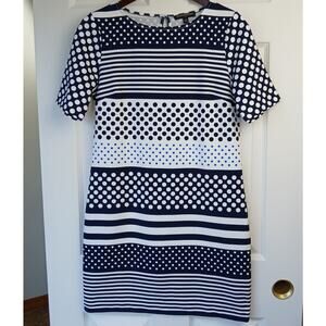 Banana Republic Stripe and Dot Shift Dress XS retro keyhole navy white boat neck